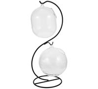 TOYANDONA Vase Hydroponique en Verre Transparent 12 Cm avec Support en Fer S Double Couche, Récipient Moyen pour Plantes Succulentes, Décoration Intérieure de Bureau et Aquarium