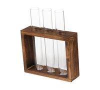 TOYANDONA Vase Tube à Essai en Verre Petit Format pour Hydroponie Et Propagation De Plantes, Contenant Transparent Ouverture Ronde Polie, Pot Décoratif Simple Et Solide en Bois Naturel