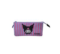 TOYBAGS Kuromi Trousse à 3 Compartiments, Fermeture éclair, intérieur entièrement doublé et Personnalisable, 3 Compartiments, 11,5 x 23,5 x 3 cm, Multicolore, coloré, Trousse Scolaire Triple