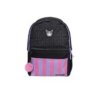 TOYBAGS Sac à dos scolaire Kuromi - Adaptable au chariot - Compartiment porte - Intérieur entièrement doublé et personnalisé - Avec accessoire POM-POM - 42 x 31 x 13,5 cm