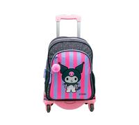 TOYBAGS Sac à Dos Scolaire Kuromi - Double Compartiment - avec Accessoire Pom-Pom - Adaptable + Chariot Rose Protection latérale et Stopper Avant Anti-Chute 4 Roues pivotantes - 44 x 30 x 20 cm