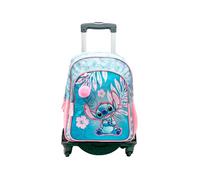 TOYBAGS Sac à dos scolaire Stitch Pink - Double compartiment - Avec accessoire POM-POM - Adaptable + chariot noir protection latérale et stopper avant anti-chute 4 roues pivotantes - 44 x 30 x 20 cm