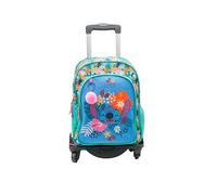 TOYBAGS Sac à Dos Scolaire Stitch Tropical - Double Compartiment - avec Accessoire Pom-Pom - Adaptable + Chariot Noir Protection latérale et Stopper Avant Anti-Chute 4 Roues pivotantes - 44 x 30 x 20