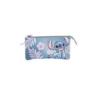 TOYBAGS Trousse Scolaire Stitch Pink Triple - Fermeture éclair - Intérieur entièrement doublé et personnalisé - Trousse avec 3 Compartiments - 11,5 x 23,5 x 3 cm, Multicolore, Trousse Scolaire Triple