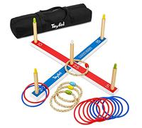 Toyfel Jeu de Lanceur XXL Mitty Toss Jeu du Lanceur d'Anneaux Intérieur et Extérieur Adultes et Enfants avec 15 Anneaux (10 en Plastique & 5 en Corde) Jeu de Lanceur FSC® Bois de Pin Toute la Famille