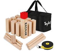 Toyfel Original Jeu de Kubb XXL en Bois Massif FSC® avec Sac de Transport & Mètre Ruban - Jeu Viking Extérieur - Quille Nordique - Ragnar