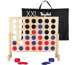 Toyfel Puissance 4 XXL Jeu de Societe Nature - Puissance 4 Geant en Bois certifié FSC® - Jeu Exterieur & Interieur - Jeu de stratégie pour Adultes & Enfants à partir de 4 Ans - Ace