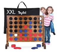 Toyfel Puissance 4 XXL Jeu de Societe - Puissance 4 geant - Puissance 4 en Bois certifié FSC® - Jeu Exterieur & Interieur - Jeu de stratégie pour Adultes & Enfants à partir de 4 Ans - Ace