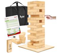 Toyfel Riski Tour à Bascule XXL 70 cm Bois Certifié FSC® Tour de Bois 54 Modules Sac de Transport, Plaque à Poser & Tableau des Scores Jeu d’Extérieur Captivant Jeu Tip Tower Toute la Famille