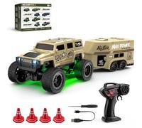 ToyGhillied RC Crawler Véhicule tout-terrain télécommandé 1/64 avec remorque, mini camion tout-terrain entièrement proportionnel avec éclairage LED et mode double vitesse, modèle de collection pour