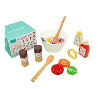Toying préparation à la salade - Playset de cuisine naturelle, collection d'aliments à bois | Encourager la sensibilisation nutritionnelle avec la coupe des ingrédients, le jeu de pratique de tagl