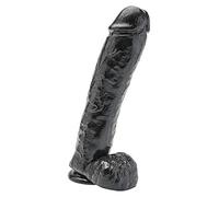 Faux pénis maxi gode vaginal anal avec ventouse testicules faute gros noir grand