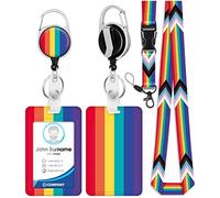 Toykee Porte-badge d'identification avec cordon et enrouleur rétractable - Arc-en-ciel LGBTQ Pride - Cordon de protection vertical pour infirmières, médecins, enseignants, étudiants