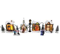 Toyland® 12 pièces Mini scène de Village Lumineuse avec lumières LED - Fonctionnement à Piles - Décoration de Noël