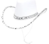 Toyland® 38 cm (15") Chapeau de cowboy blanc avec bordure à paillettes argentées - Accessoires pour festivals, concerts, déguisements et enterrements de vie de jeune fille - 3 couleurs disponibles