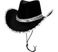 Toyland® 38 cm (15") Chapeau de cowboy noir avec bordure à paillettes argentées - Accessoires pour festivals, concerts, déguisements et enterrements de vie de jeune fille - 3 couleurs disponibles