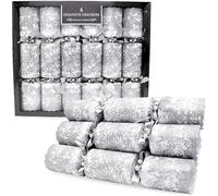 Toyland® 6 Crackers de Noël argentés pailletés de Luxe, catégorie F1 - Chapeaux, devises, Boutons-Pression et Cadeau Fantaisie Inclus - Décorations de Table