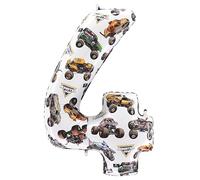 Toyland® 66cm (26”) Monster Jam™ Ballon en aluminium numéro 4 - Ballon d'anniversaire géant Monster Truck - Décoration de fête, gonflée à l'air ou à l'hélium, auto-scellante