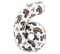 Toyland® 66cm (26”) Monster Jam™ Ballon en aluminium numéro 6 - Ballon d'anniversaire géant Monster Truck - Décoration de fête, gonflée à l'air ou à l'hélium, auto-scellante