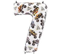 Toyland® 66cm (26”) Monster Jam™ Ballon en aluminium numéro 7 - Ballon d'anniversaire géant Monster Truck - Décoration de fête, gonflée à l'air ou à l'hélium, auto-scellante