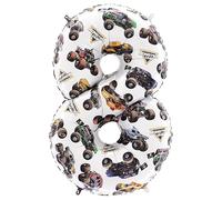 Toyland® 66cm (26”) Monster Jam™ Ballon en aluminium numéro 8 - Ballon d'anniversaire géant Monster Truck - Décoration de fête, gonflée à l'air ou à l'hélium, auto-scellante