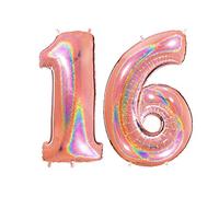 Toyland® Ballon numéroté holographique de 40 po en or rose - Décorations de fêtes - Numéro 16