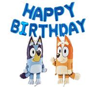 Toyland Bluey & Bingo Foil Balloon Pack - 2 ballons de 80 cm (32") et 1 bannière de ballons joyeux anniversaire bleu - Décorations pour fêtes d'enfants
