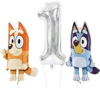 Toyland® Bluey & Bingo Foil Balloon Pack - 2 Ballons Personnages de 32" et 1 Ballon numéroté de 40" - Décorations de fête pour Enfants