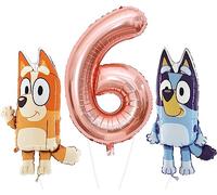 Toyland® Bluey & Bingo Folienballon-Set - 2 x 32-Zoll-Charakterballons und 1 x 40-Zoll-Zahlenballon - Partydekorationen für Kinder
