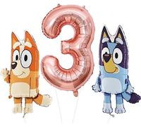 Toyland® Bluey & Bingo Folienballon-Set - 2 x Luftballons mit 32 Charakteren und 1 x Luftballon mit 40 Zahlen - Partydekorationen für Kinder