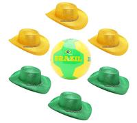 Toyland® Brésil Pack de Football à thème - 1 x Ballon de Football (8 lbs/Taille 5) et 6 Chapeaux de Cowboy à Paillettes (34 cm/13") - 3 Verts et 3 dorés - Parfait pour l'Euro