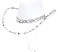 Toyland® Chapeau de cowboy 38 cm avec bordure à paillettes argentées - Accessoires pour festivals, concerts, déguisements et enterrement de vie de jeune fille - 3 couleurs disponibles