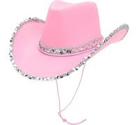Toyland® Chapeau de cowboy rose 38 cm (15") avec bordure à paillettes argentées - Festivals, concerts, déguisements et accessoires pour enterrement de vie de jeune fille - 3 couleurs disponibles