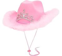 Toyland® Chapeau de cowboy rose 38 cm (15") avec lumières LED clignotantes et bordure en plumes - Festivals, concerts, déguisements et accessoires pour enterrement de vie de jeune fille