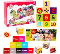 Toyland® Cocomelon Cubes en Bois avec 4 Puzzles d'images - Jouets éducatifs pour Tout-Petits - Blocs de Construction