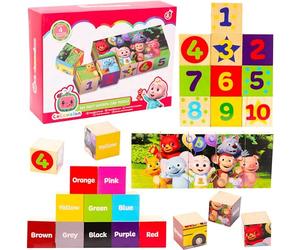 Toyland® Cocomelon Cubes en Bois avec 4 Puzzles d'images - Jouets éducatifs pour Tout-Petits - Blocs de Construction