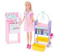 Toyland® Coffret de Jeu Docteur et bébé - 1 poupée, 1 bébé, 1 Poste de Bain, 1 Table à Langer et 15 Accessoires Inclus - Jouets pour Filles