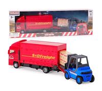 Toyland Coffret Load & Go - Camion Man avec Chariot élévateur et Palette - Jouet Camion de Transport - Échelle 1:48 - Construction en métal et Plastique - À partir de 3 Ans (Rouge)