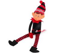 Toyland® Elves with Attitude 35 cm (14") Peluche Elfe Rouge et Noir « Coquin » - Bonnet et Jambes tricotés - Visage effronté en Vinyle et Mains collées Ensemble - Amusement Festif pour Tous !