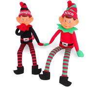 Toyland® Elves With Attitude Lot de deux peluches elfes - 35cm (14") Elfes bon & coquins - Le duo festif ultime - Bonnet & jambes tricotés - Visage effronté en vinyle et des mains qui collent ensemble