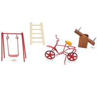 Toyland® Ensemble d'accessoires pour maison de poupée/fée/poupée - 4 pièces - Vélo, balançoire, scie et échelles