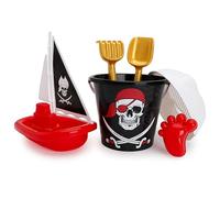 Toyland® Ensemble de 6 Seaux et Pelles à Thème Pirate avec Bateau Pirate - Jeu de Sable et d'eau - Jouets de Plage - Âge 24 Mois +