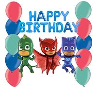 Toyland Ensemble de Ballons de fête PJ Masks - avec bannière de Ballon Joyeux Anniversaire de 16 ", Ballons Catboy, Owlette & Gekko de 36" et 30 mélanges de Latex
