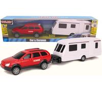 Toyland® Ensemble de Voiture et Caravane en à Tirer - échelle 1:32 (Rouge)