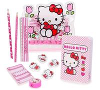 Toyland® Hello Kitty Trousse complète - Contient : Cahier, 2 Crayons, 4 gommes en Forme de Personnage, Taille-Crayon, règle et 125 Post-it - Fournitures Scolaires - Matériel de Dessin/Voyage