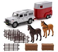 Toyland® Horse Transporter Set - 4x4 Silver Car & Horse Box avec Accessoires - Farming Toys - Die Cast Metal