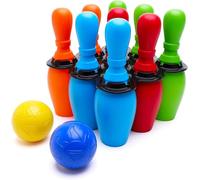 Toyland® Jeu de Quilles Coloré pour Enfants 12 Pièces - 9 Quilles, 2 Boules Rondes et 1 Support - Jouet D'intérieur/Extérieur - Jeux de Jardin en Famille
