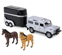 Toyland® Landrover Toy Model with Horse Box Included 2 Horses - Diescast Metal - Farm Vehicles - Noir