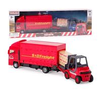 Toyland® Load and Go Vehicle Set - Camion de Marchandises Scania avec Chariot élévateur et Palette - Jouets pour véhicules de Transport - Jouets pour garçons (Rouge)
