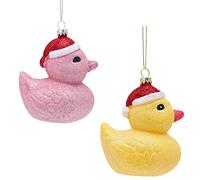 Toyland® Lot de 2 - Boules de Noël en Forme de Canard Scintillant de 12 cm - Décorations de Sapin de Noël (1 Rose, 1 Jaune)